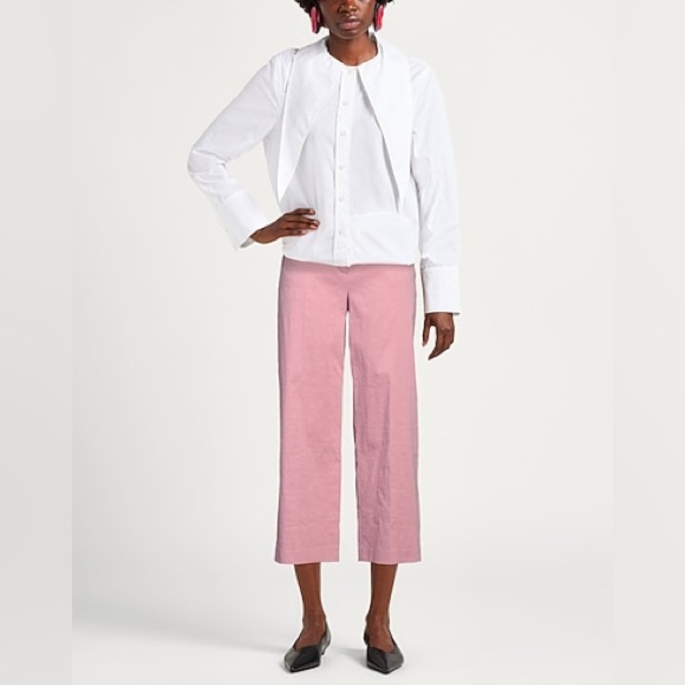NWT Pinko Light Pink Mauve Trousers Cropped Size 42 Linen with Stretch Straight
